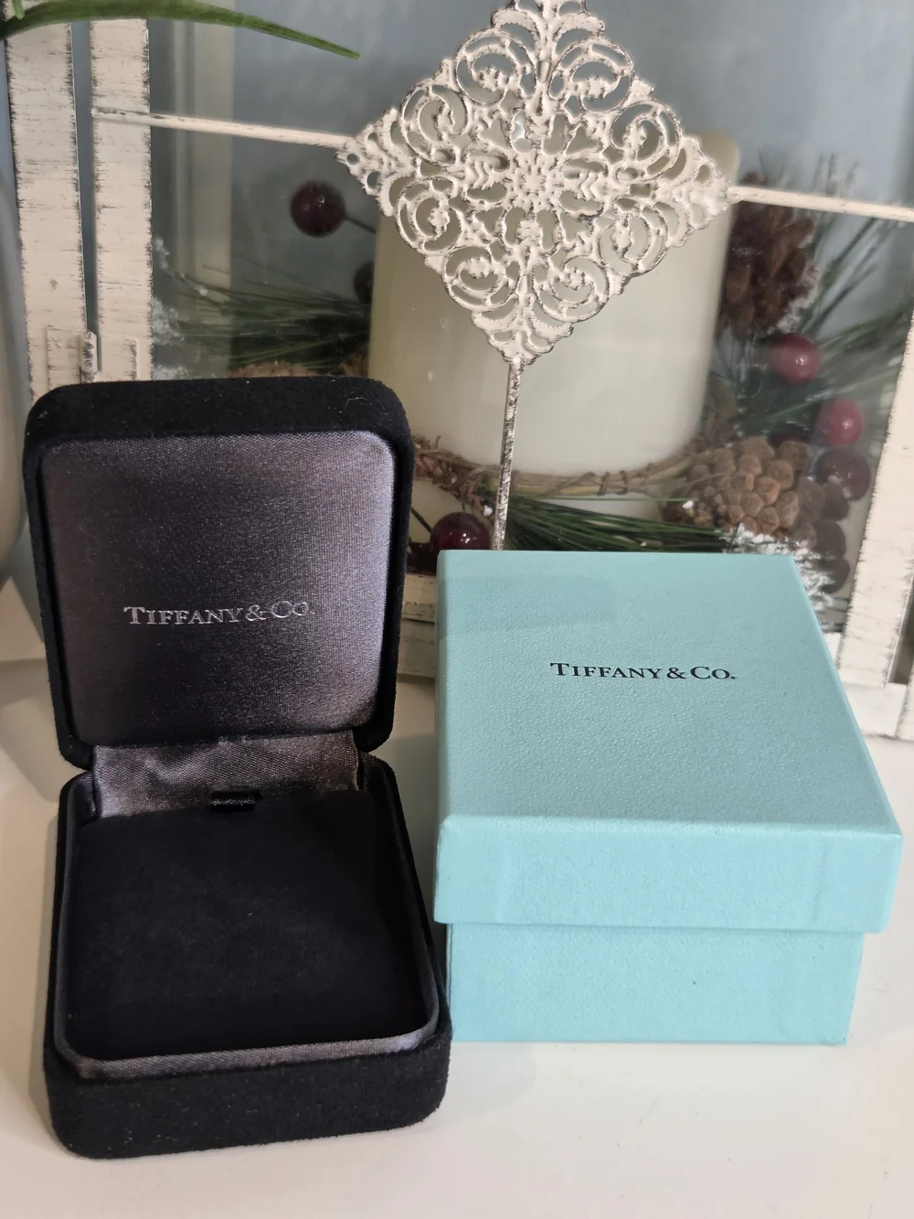 Tiffany & Co. Robin’s-egg Blue Jewelry Boxes with Black Velvet Case